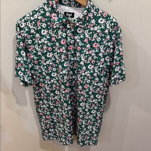 Waggle Golf Performance Polo Green and Pink Floral Men's Shirt Size L
